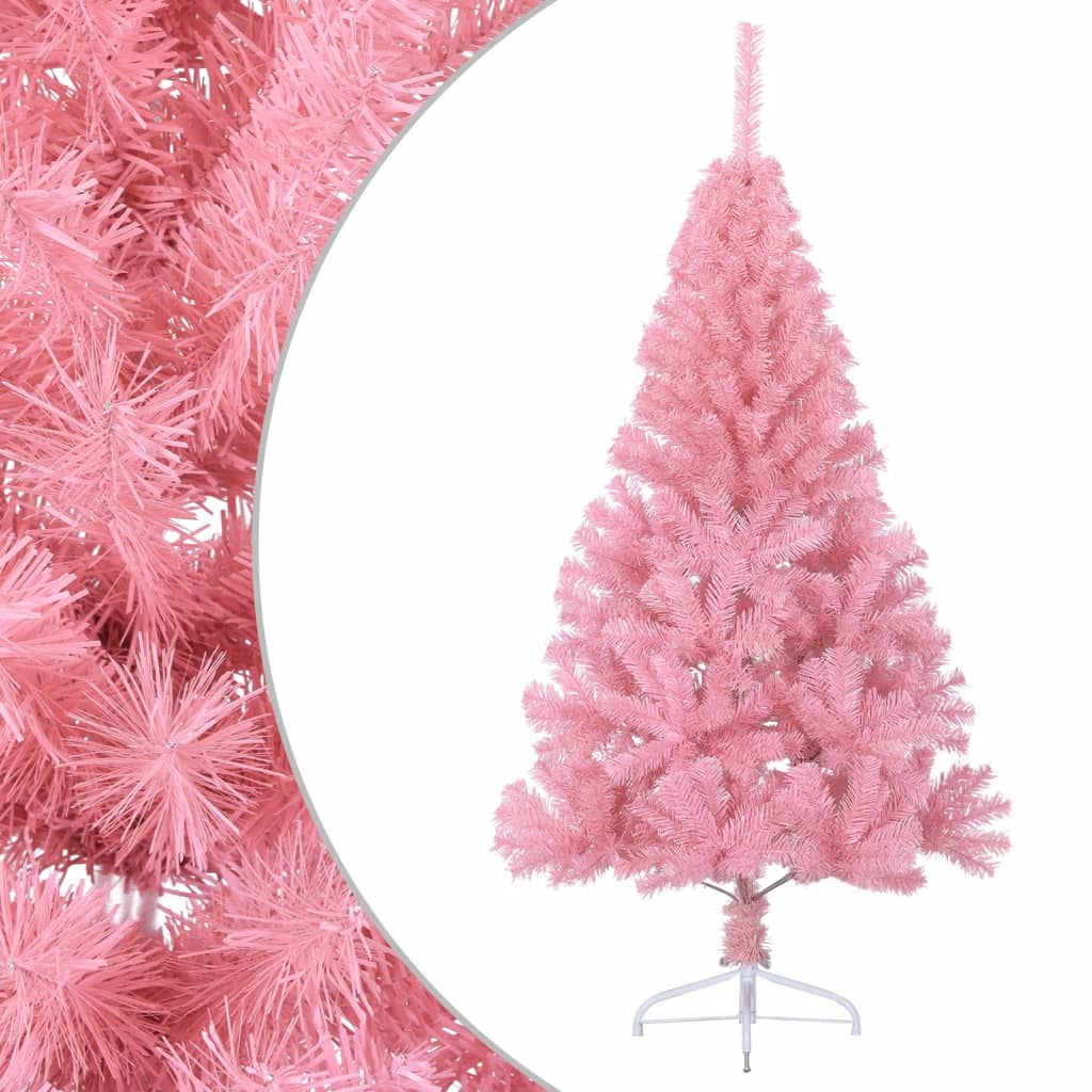 vidaXL Medio árbol de Navidad artificial con soporte PVC rosa 150 cm