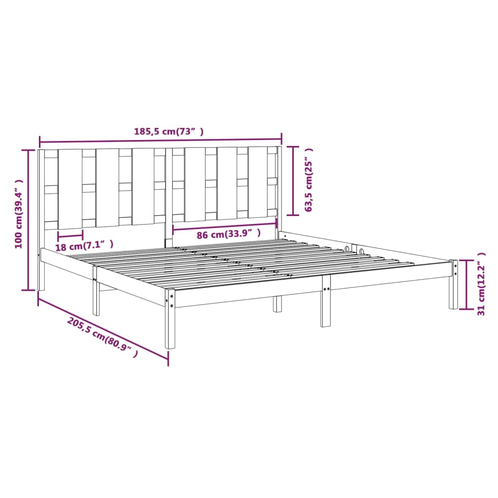 vidaXL Estructura de cama de matrimonio madera maciza gris 180x200 cm