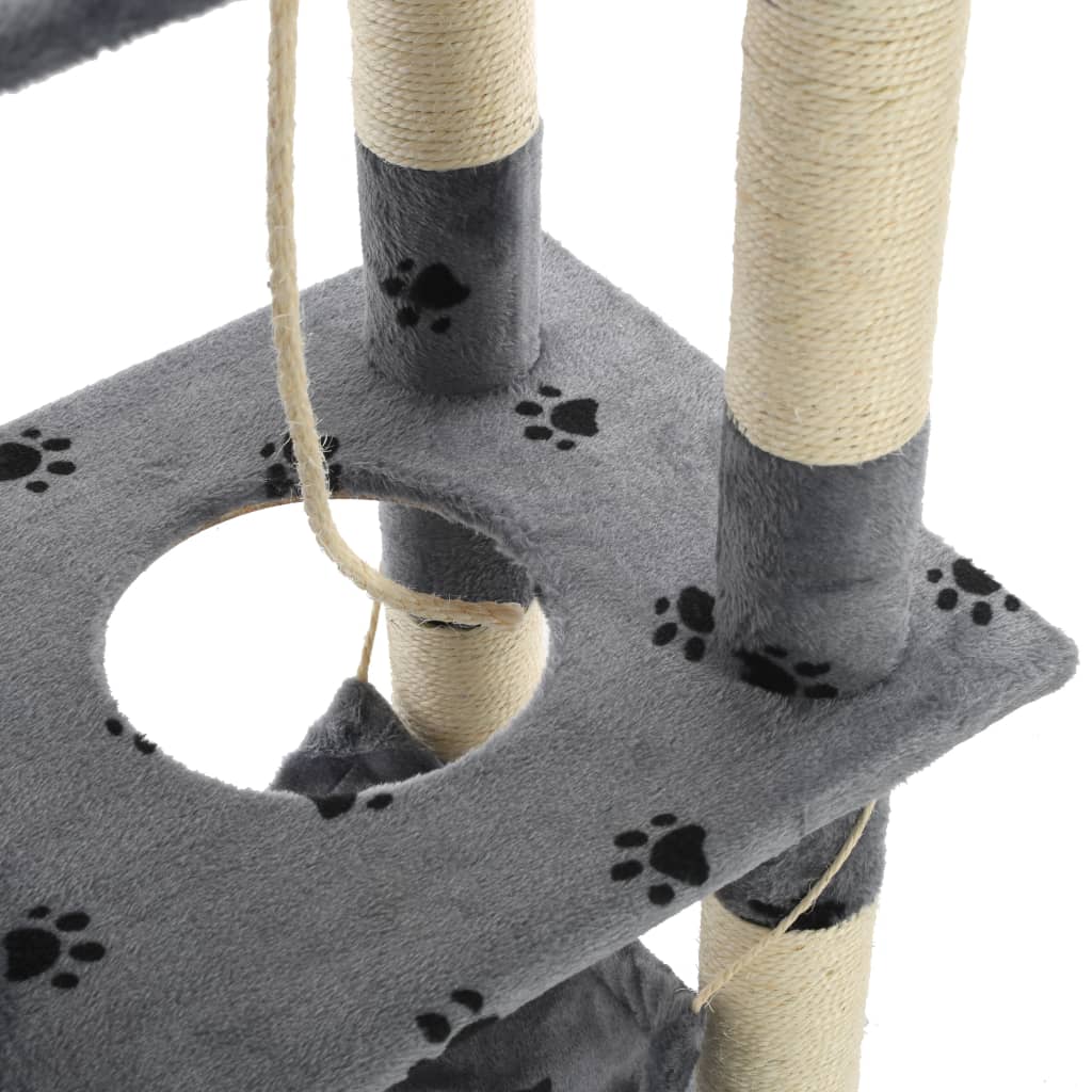 vidaXL Rascador para gatos con poste de sisal 140 cm huellas gris