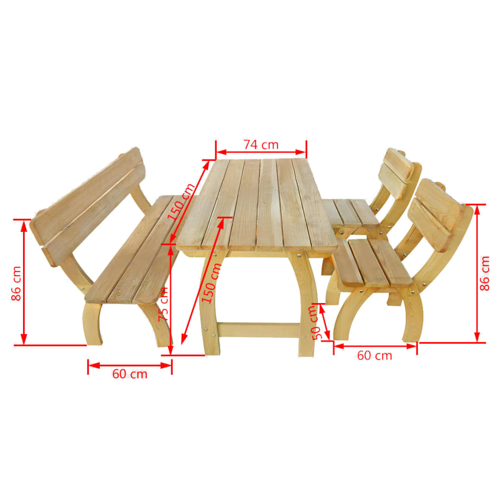 vidaXL Mesa y banco de exterior 4 piezas de madera de pino impregnada