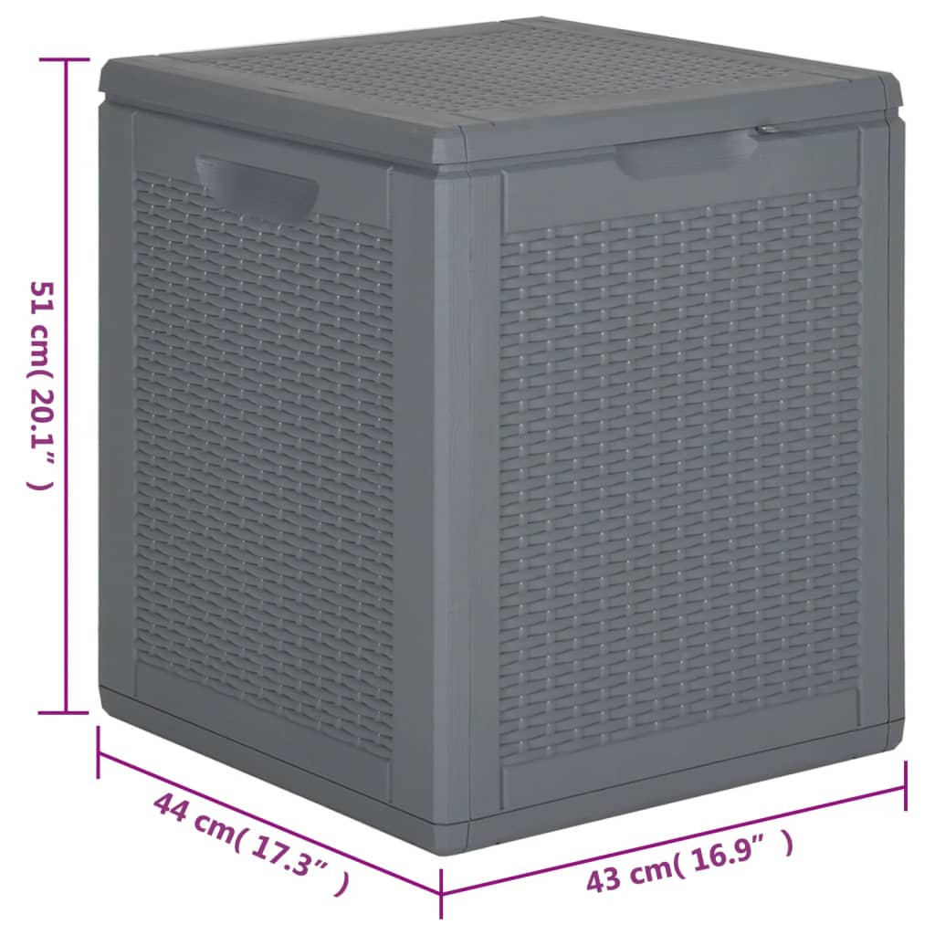 vidaXL Caja de almacenaje para jardín PP aspecto de ratán gris 90 L