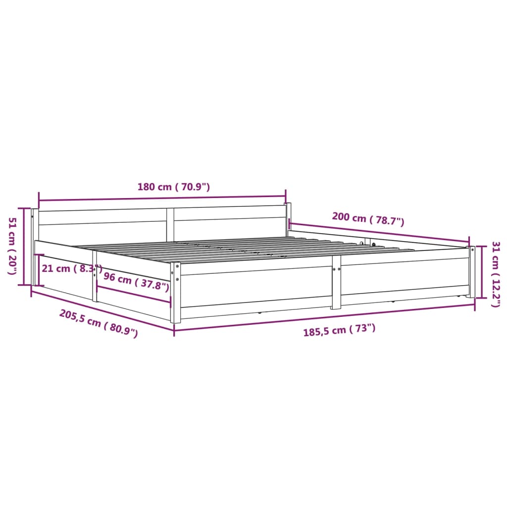 vidaXL Estructura de cama con cajones 180x200 cm