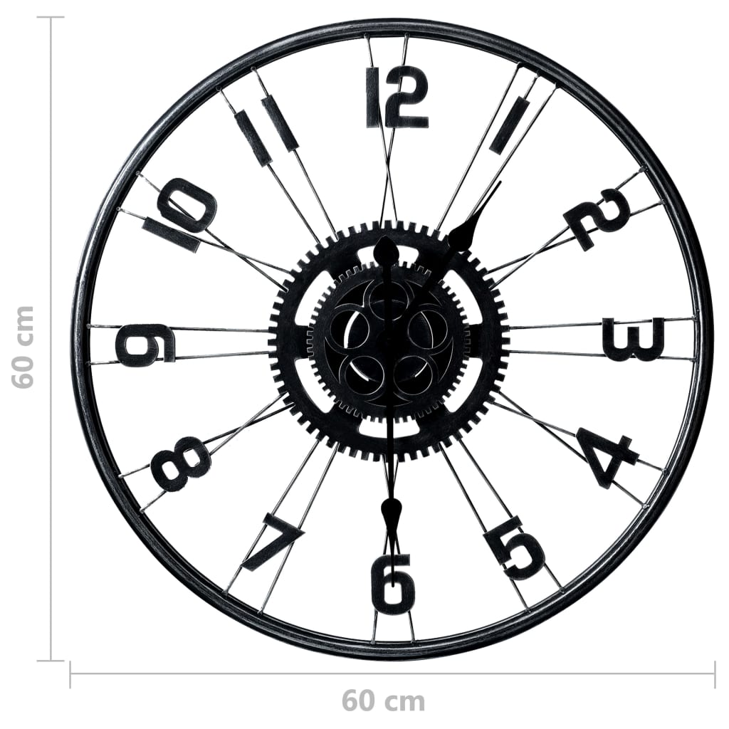 vidaXL Reloj de pared de metal negro 60 cm