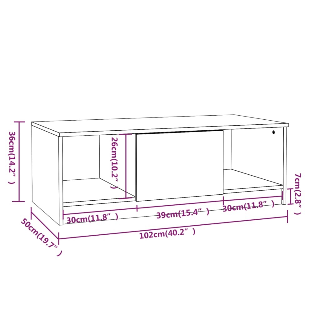 vidaXL Mesa de centro madera de ingeniería gris Sonoma 102x50x36 cm