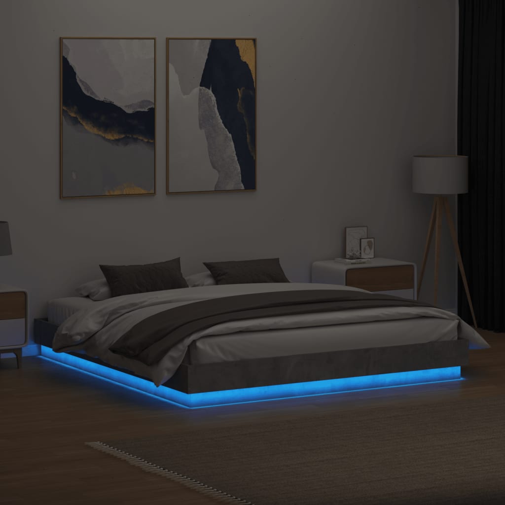 vidaXL Estructura de cama con luces LED gris hormigón 180x200 cm