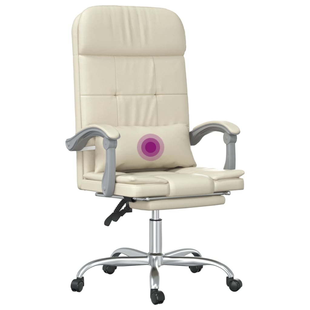 vidaXL Silla de oficina reclinable masaje cuero sintético color crema