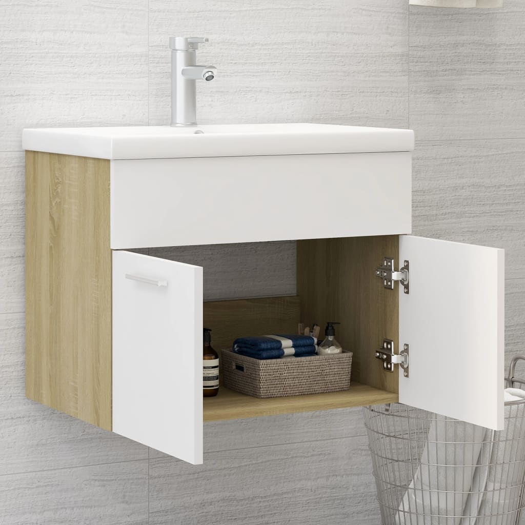 vidaXL Armario para lavabo contrachapada blanco roble 60x38,5x46 cm
