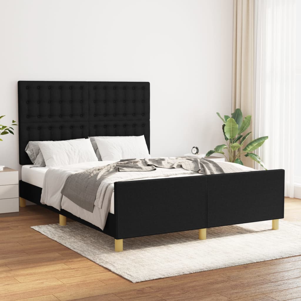 vidaXL Estructura de cama con cabecero de tela negro 140x190 cm
