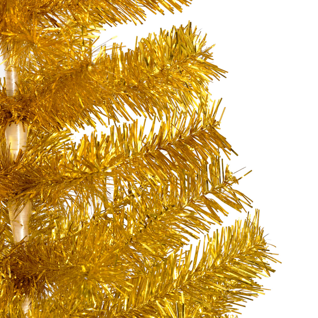vidaXL Árbol de Navidad preiluminado con luces y soporte dorado 150 cm