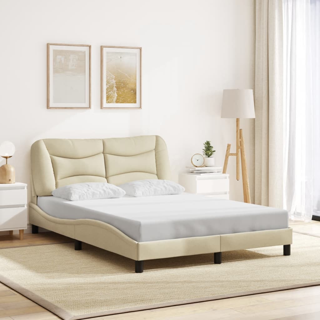 vidaXL Estructura de cama con cabecero de tela color crema 140x200 cm