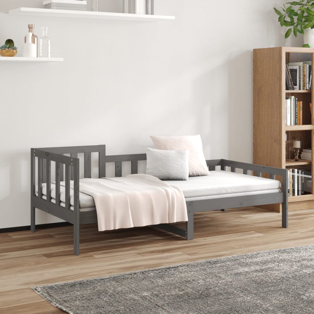 vidaXL Sofá cama madera maciza de pino gris 90x200 cm