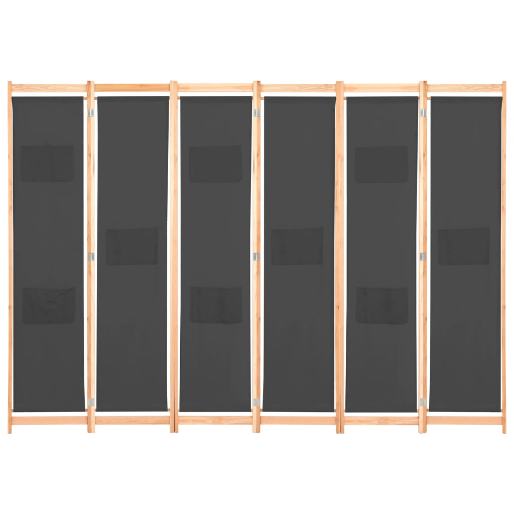 vidaXL Biombo divisor de 6 paneles de tela gris 240x170x4 cm