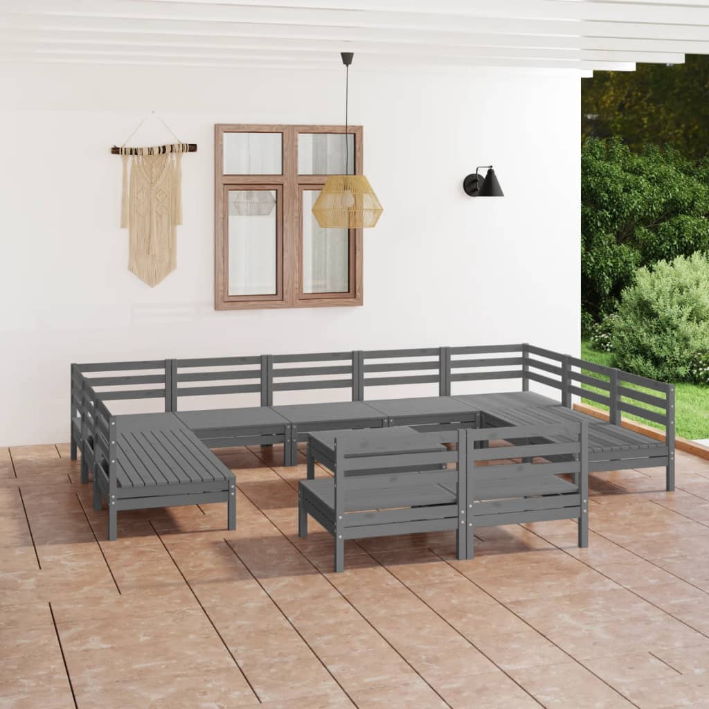 vidaXL Juego de muebles de jardín 12 piezas madera maciza de pino gris