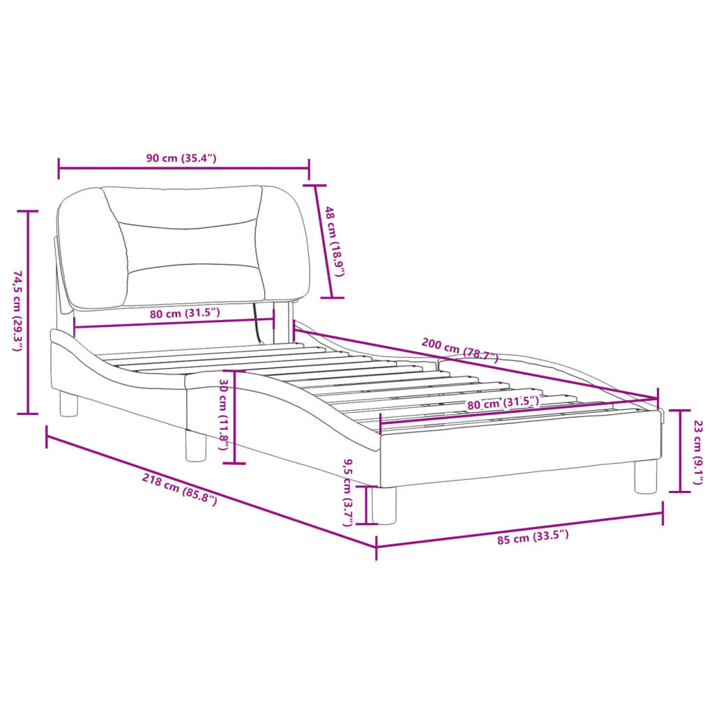 vidaXL Estructura cama con luces LED cuero sintético blanco 80x200 cm
