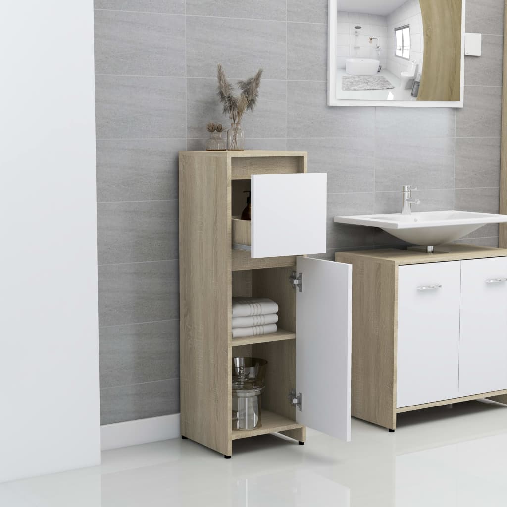 vidaXL Armario de baño madera contrachapada blanco y roble 30x30x95 cm
