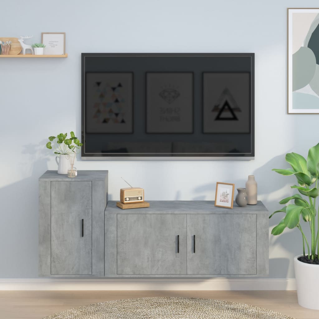 vidaXL Set de muebles de TV 2 pzas madera contrachapada gris hormigón