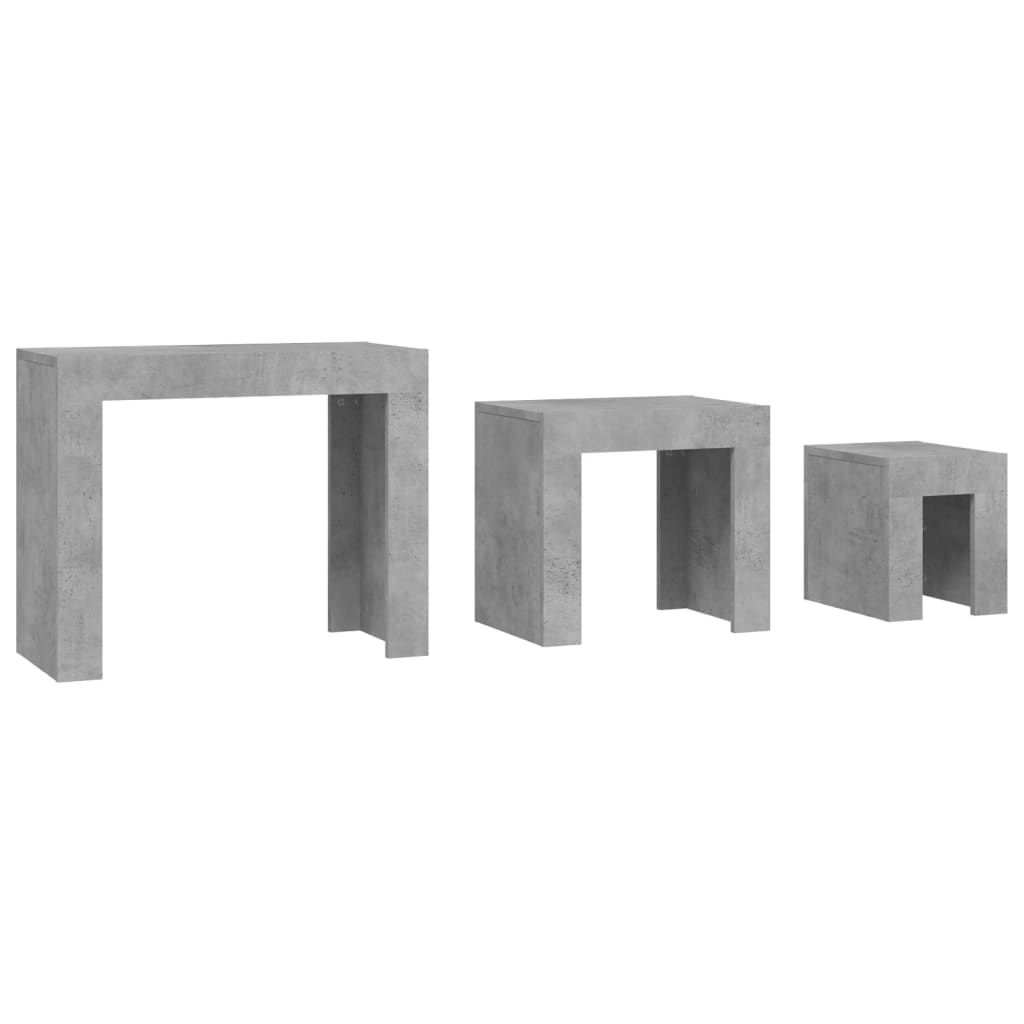 vidaXL Mesas de centro apilables 3 piezas aglomerado gris hormigón