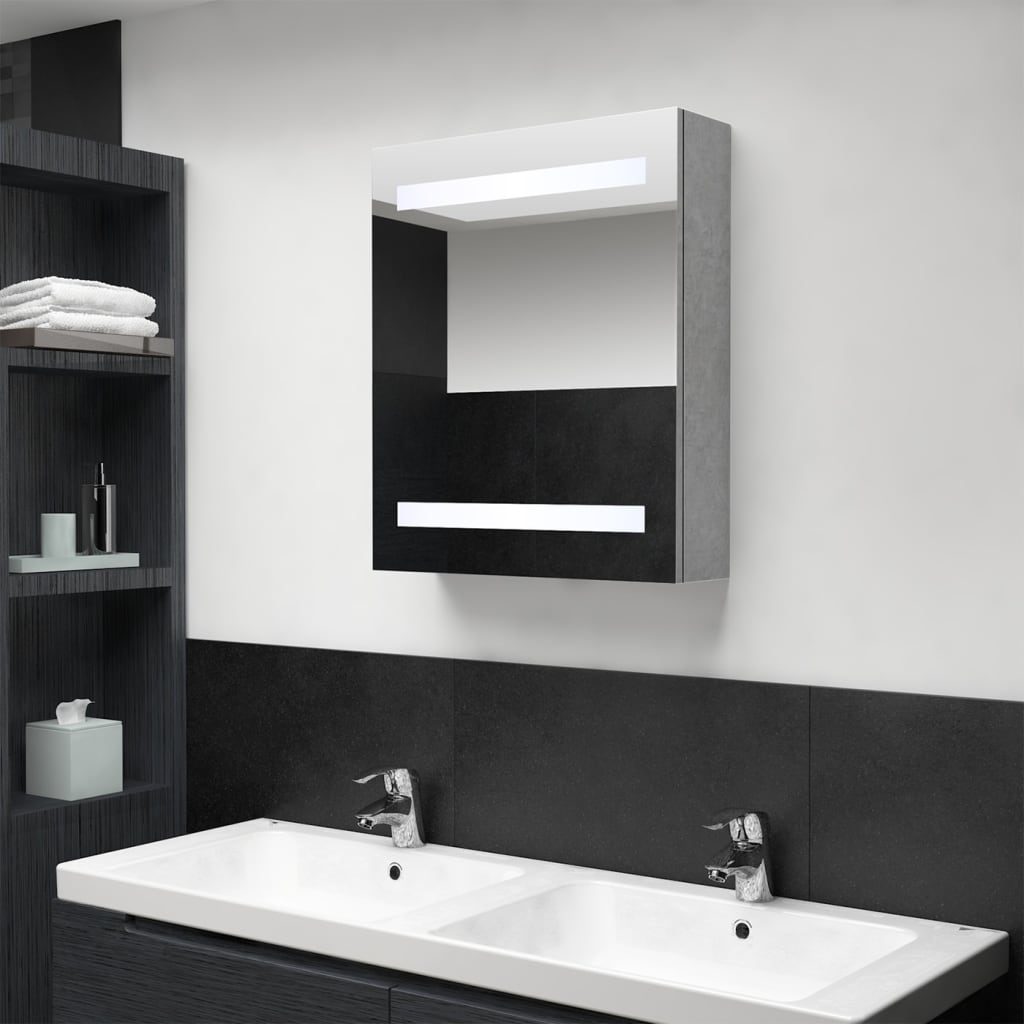 vidaXL Armario de baño con espejo LED gris hormigón 50x14x60 cm