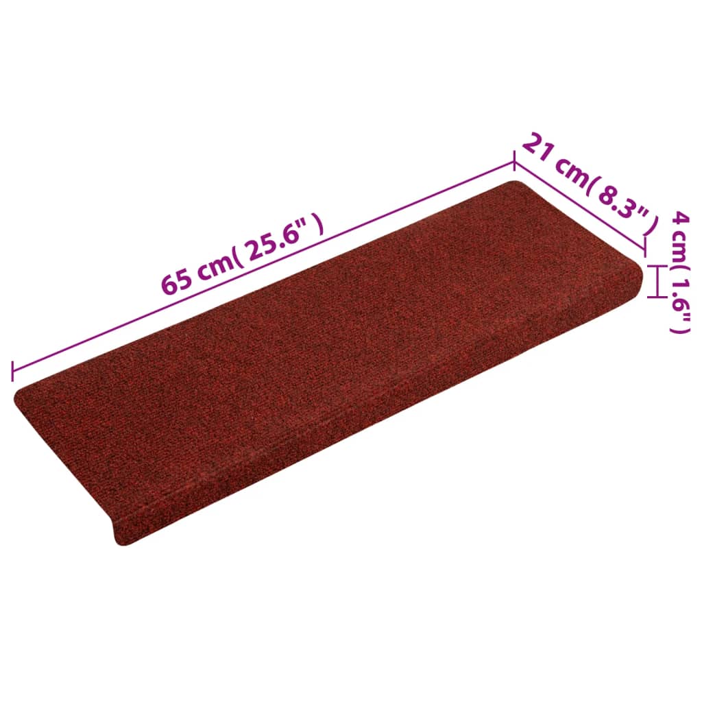 vidaXL Alfombrilla de escaleras 15 uds tela punzonada rojo 65x21x4 cm