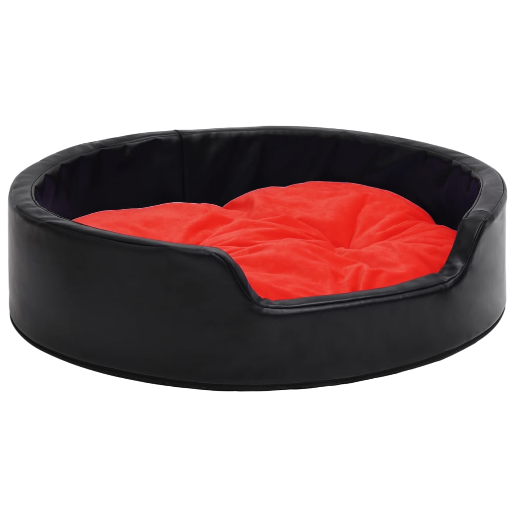 vidaXL Cama de perros felpa y cuero sintético negro y rojo 79x70x19 cm
