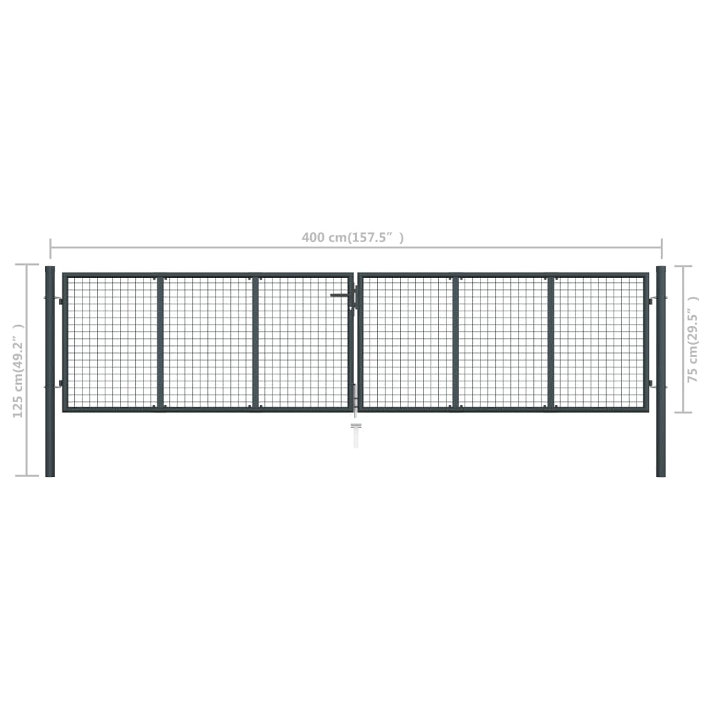 vidaXL Puerta de malla de jardín acero galvanizado gris 400x125 cm
