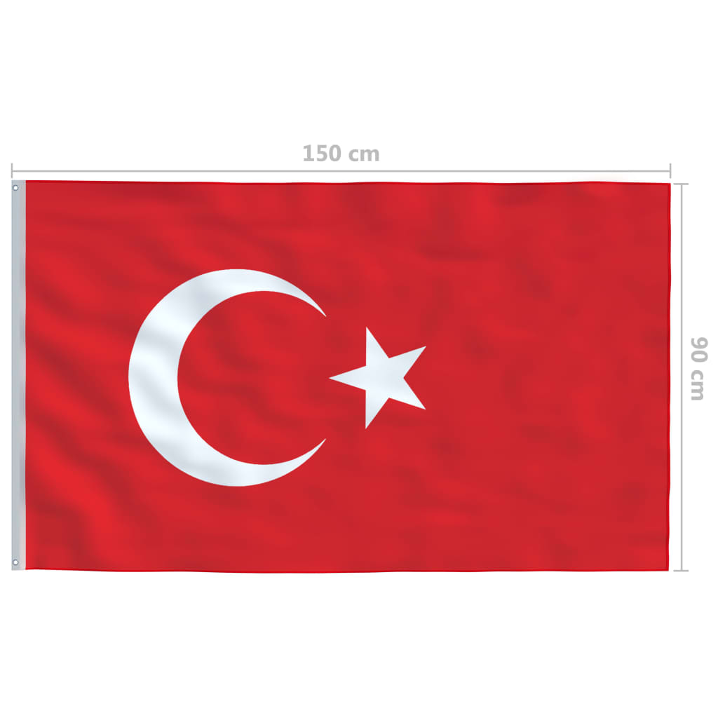 vidaXL Bandera de Turquía y mástil de aluminio 6,2 m