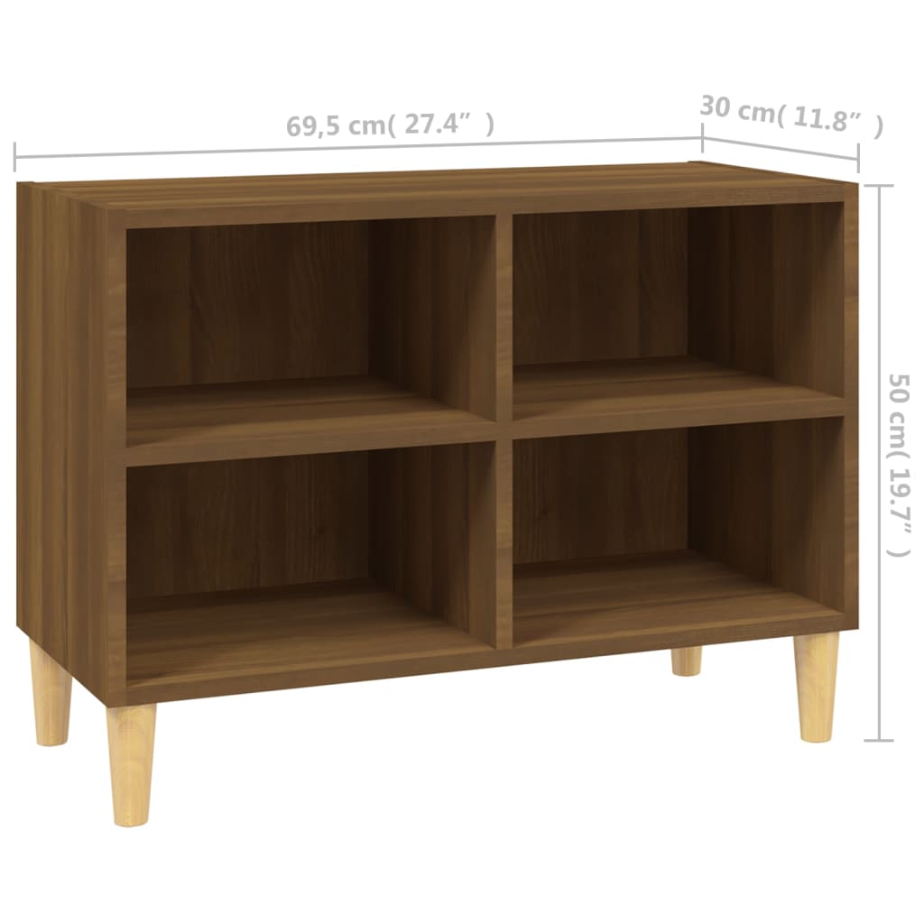 vidaXL Mueble de TV patas de madera maciza marrón roble 69,5x30x50 cm