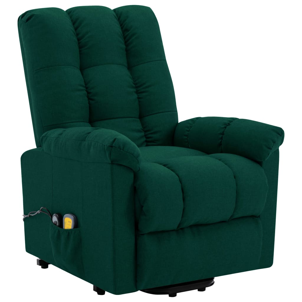 vidaXL Sillón reclinable de masaje de pie de tela verde oscuro