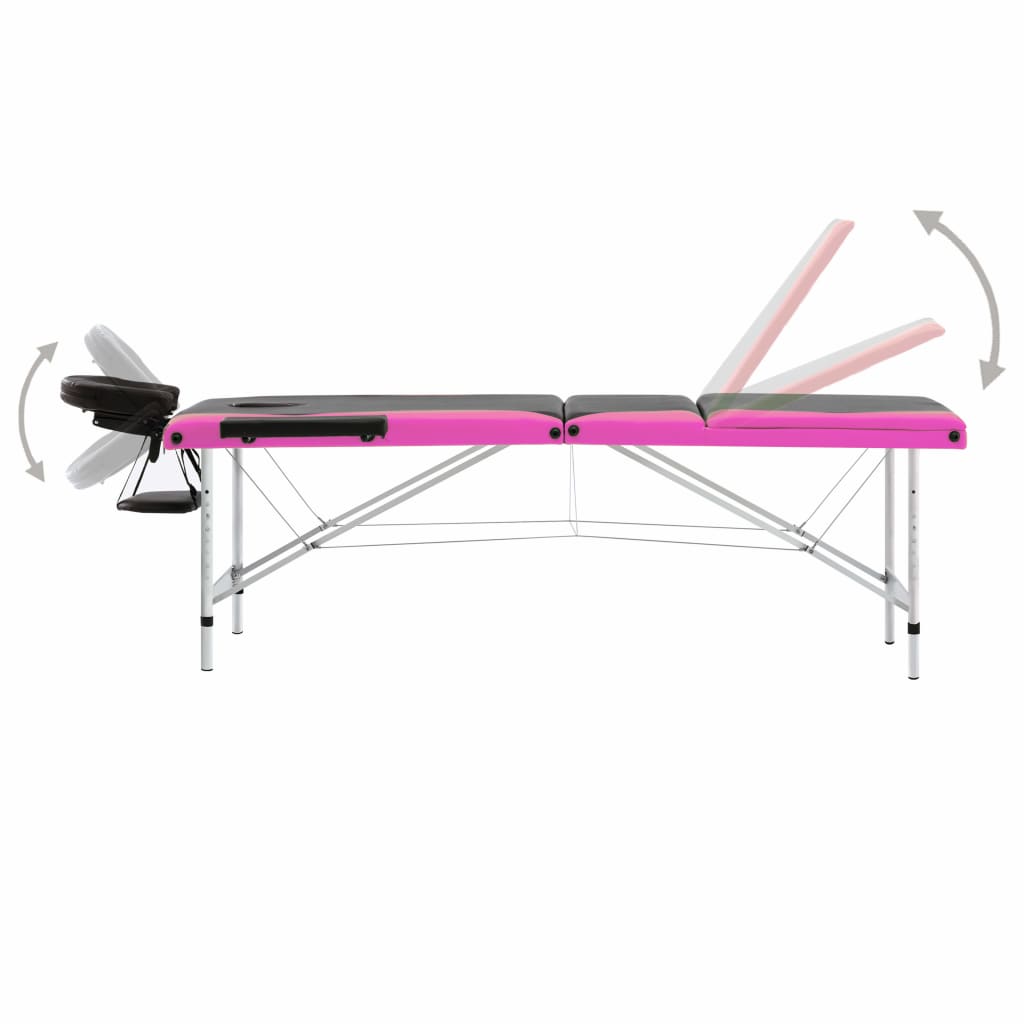 vidaXL Camilla de masaje plegable 3 zonas aluminio negro y rosa
