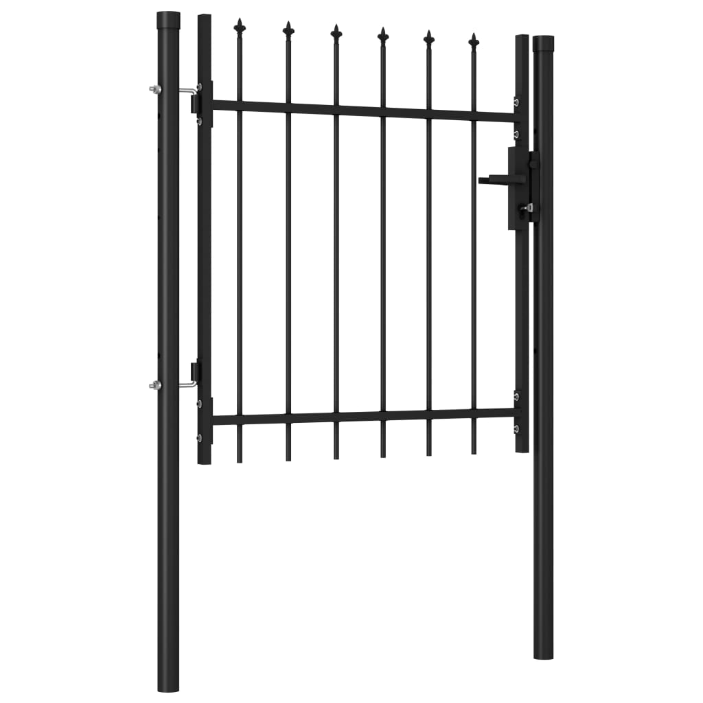 vidaXL Cancela de valla con una puerta y puntas acero negro 1x1 m
