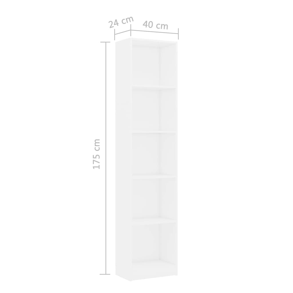 vidaXL Estantería de 5 niveles madera contrachapada blanca 40x24x175cm