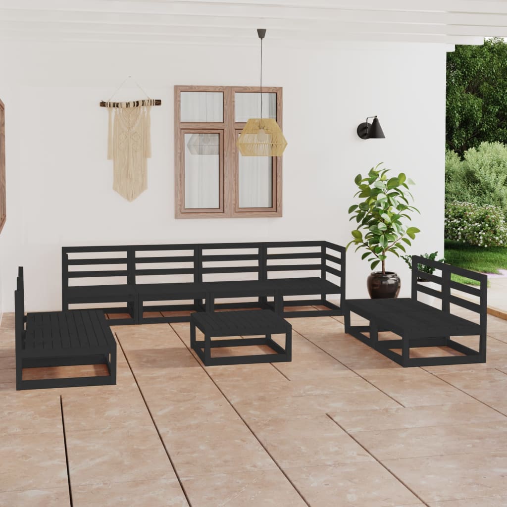 vidaXL Juego de muebles de jardín 9 piezas negro madera madera pino