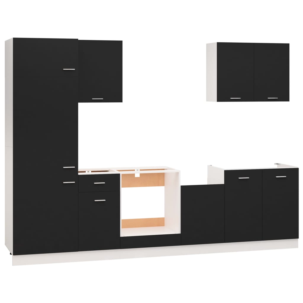 vidaXL Juego de muebles de cocina 7 piezas aglomerado negro