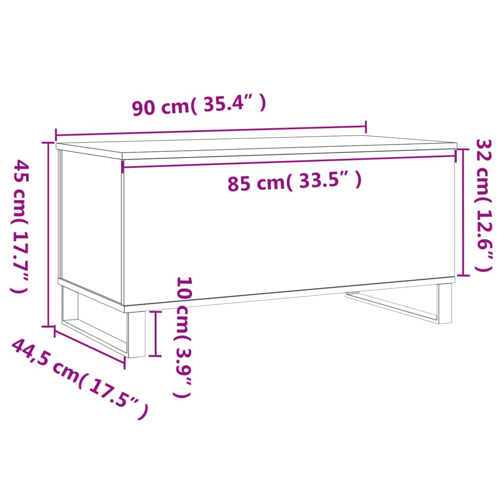 vidaXL Mesa de centro madera contrachapada blanco 90x44,5x45 cm