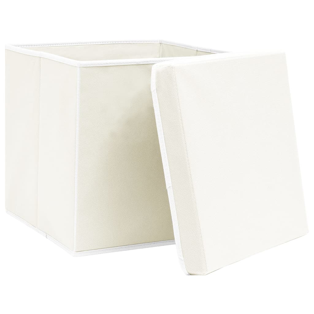 vidaXL Cajas de almacenaje con tapas 4 uds tela blanco 32x32x32 cm