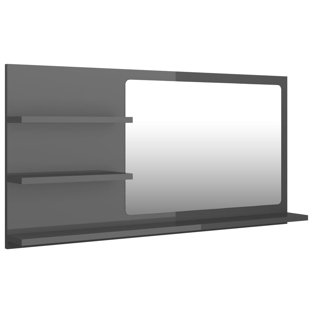 vidaXL Espejo de baño madera contrachapada gris brillo 90x10,5x45 cm