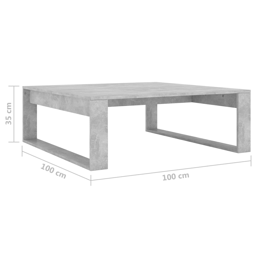 vidaXL Mesa de centro madera de ingeniería gris hormigón 100x100x35 cm