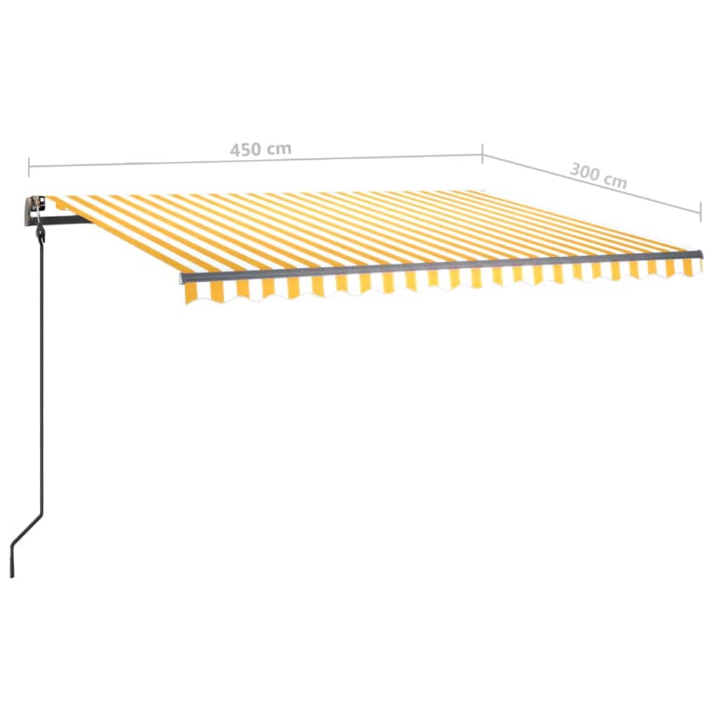vidaXL Toldo manual retráctil con postes amarillo y blanco 4,5x3 m