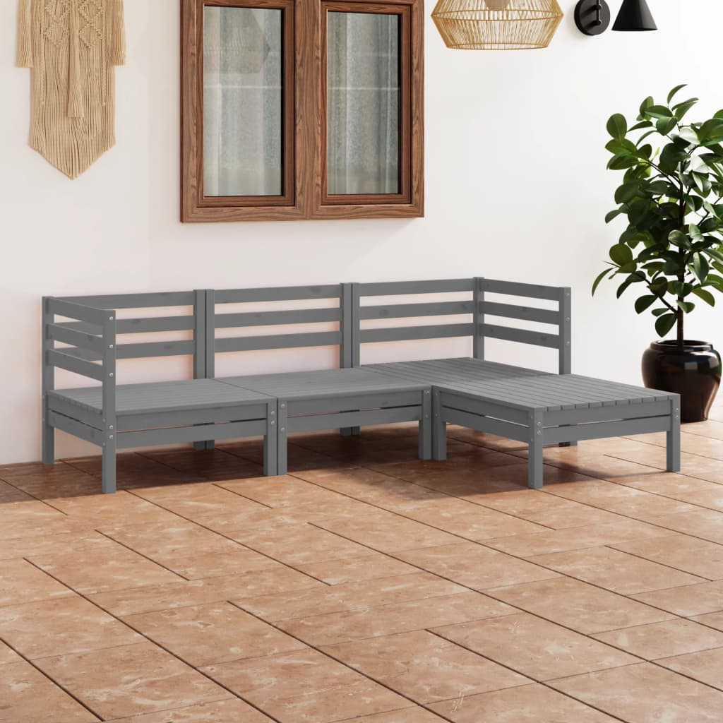 vidaXL Juego de muebles de jardín 4 piezas madera maciza de pino gris