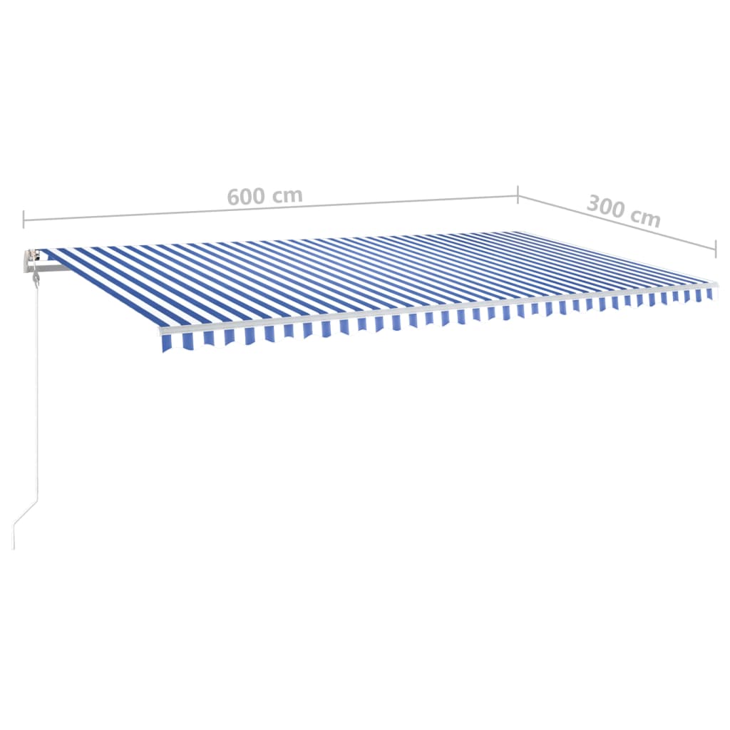 vidaXL Toldo manual retráctil con postes azul y blanco 6x3 m