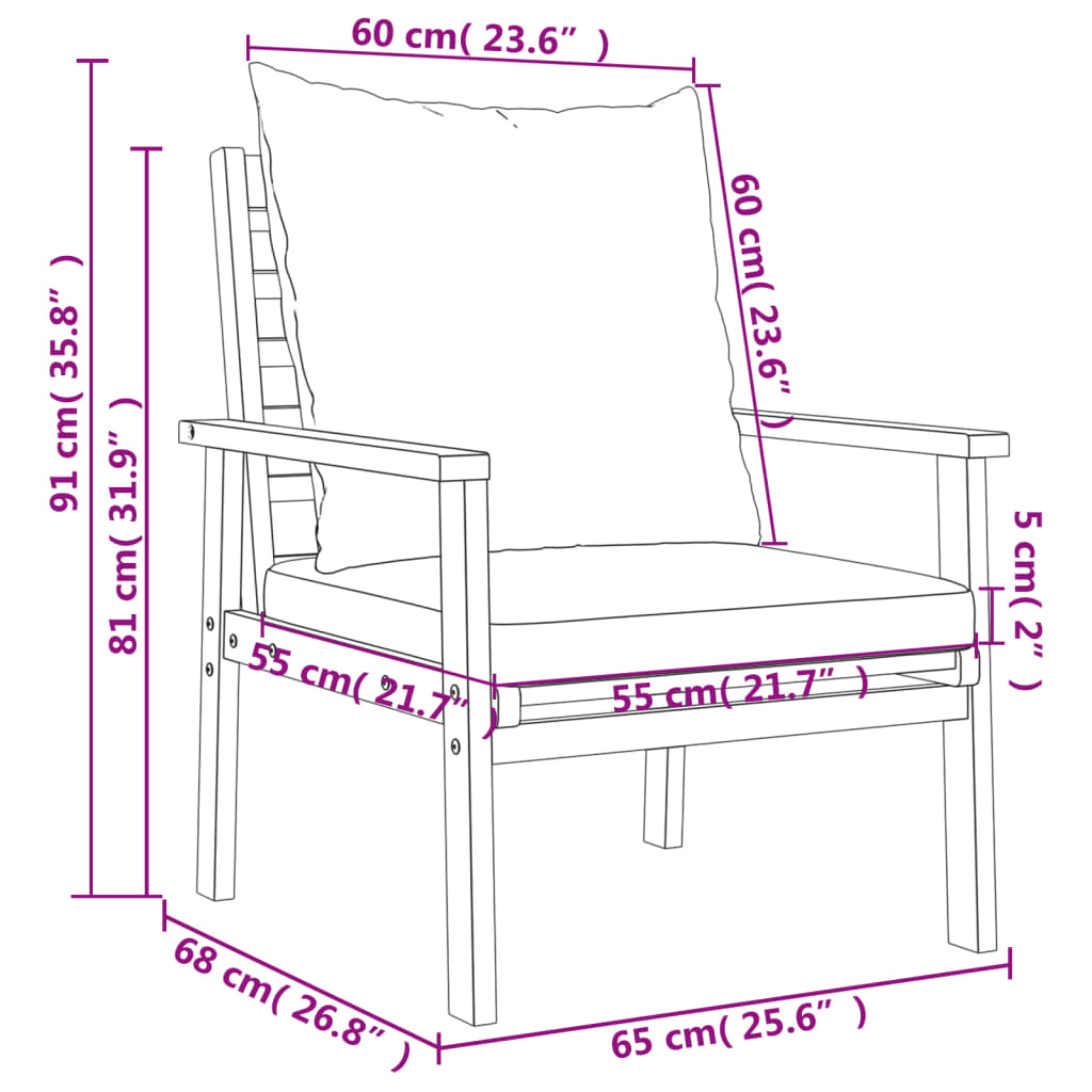 vidaXL Set de muebles para jardín 3 piezas con cojines madera acacia