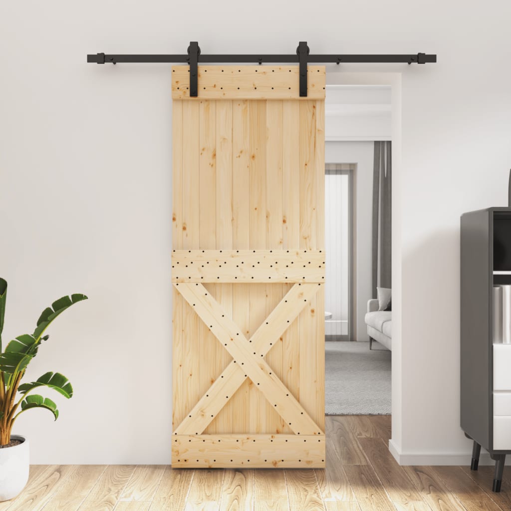 vidaXL Puerta corredera con herrajes madera maciza de pino 80x210 cm