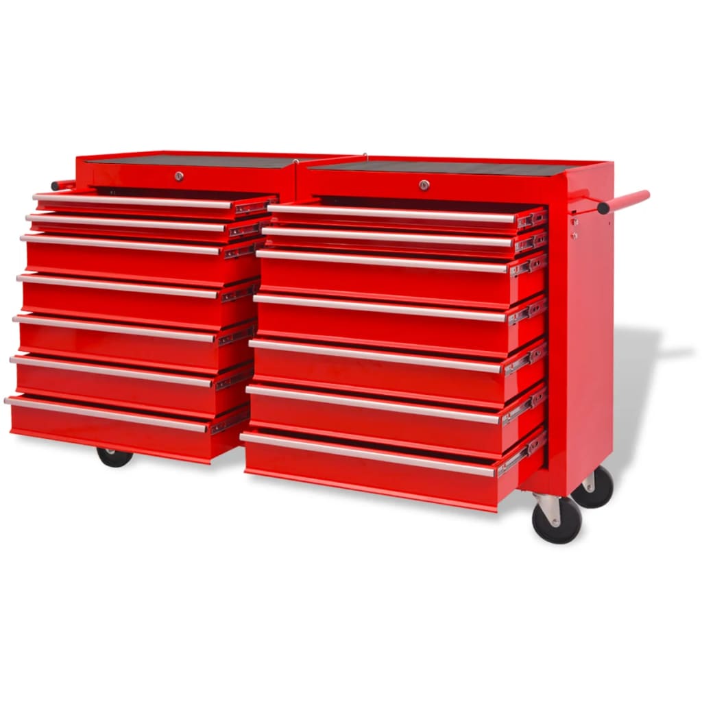 vidaXL Carrito-caja de herramientas 14 cajones tamaño XXL acero rojo