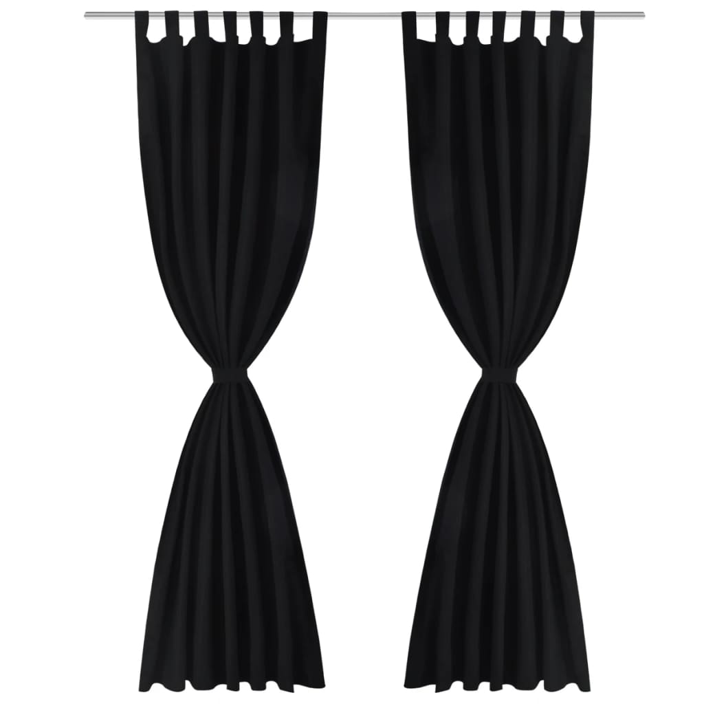 2 cortinas negras micro-satinadas con trabillas, 140 x 175 cm