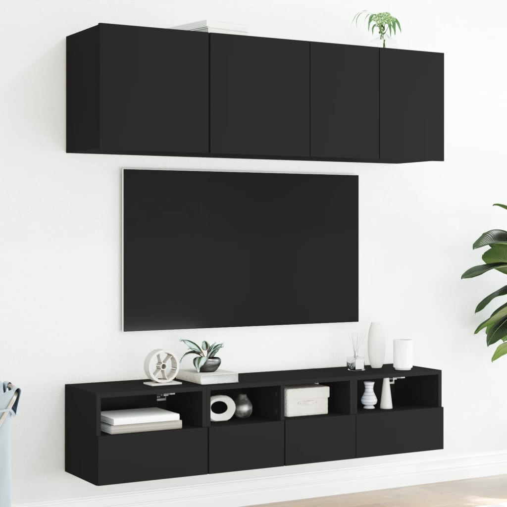 vidaXL Muebles de TV de pared 5 piezas madera de ingeniería negro