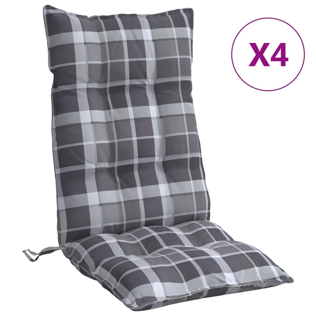vidaXL Cojines para silla respaldo alto 4 uds tela Oxford cuadros gris