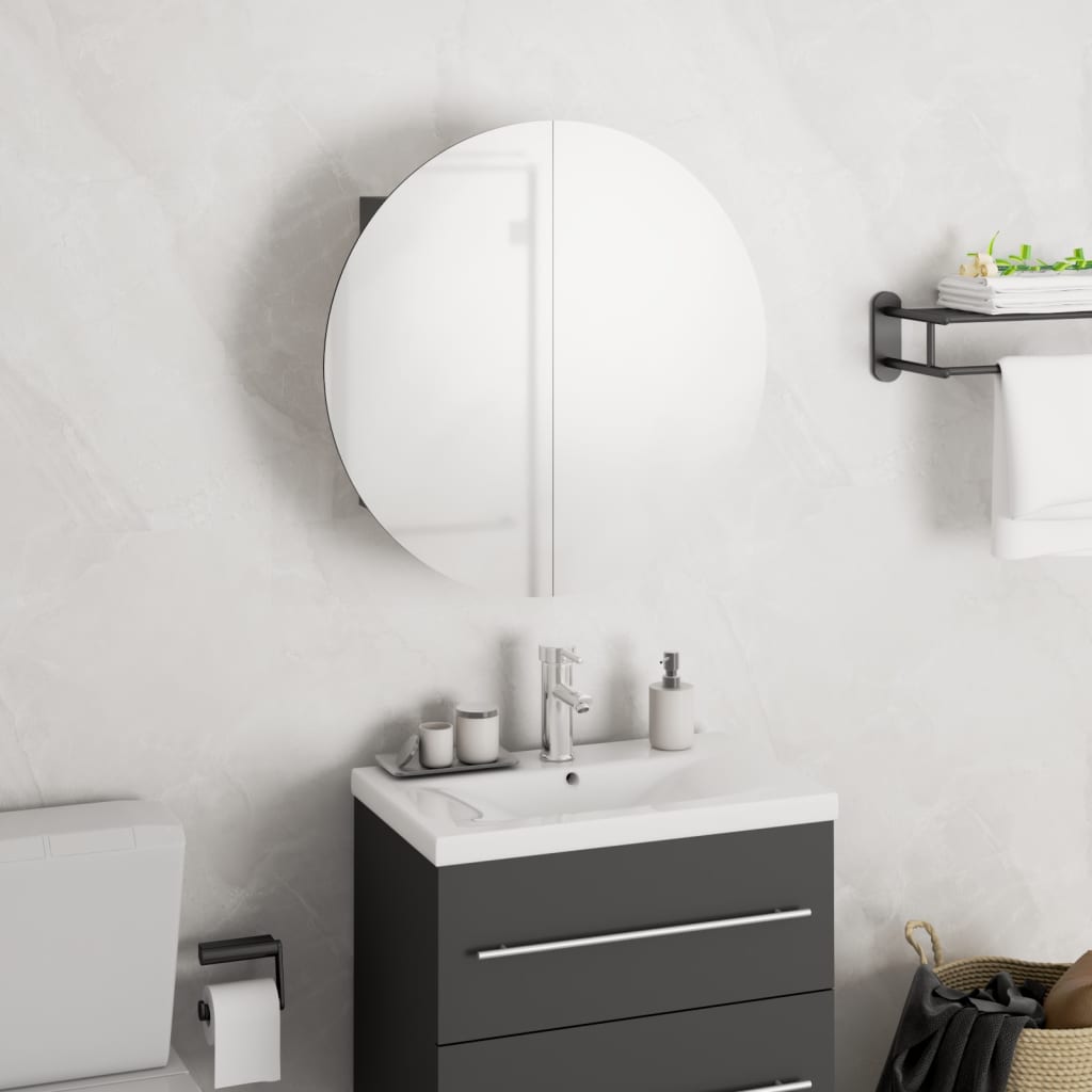 vidaXL Armario de baño con espejo redondo y LED gris 40x40x17,5 cm
