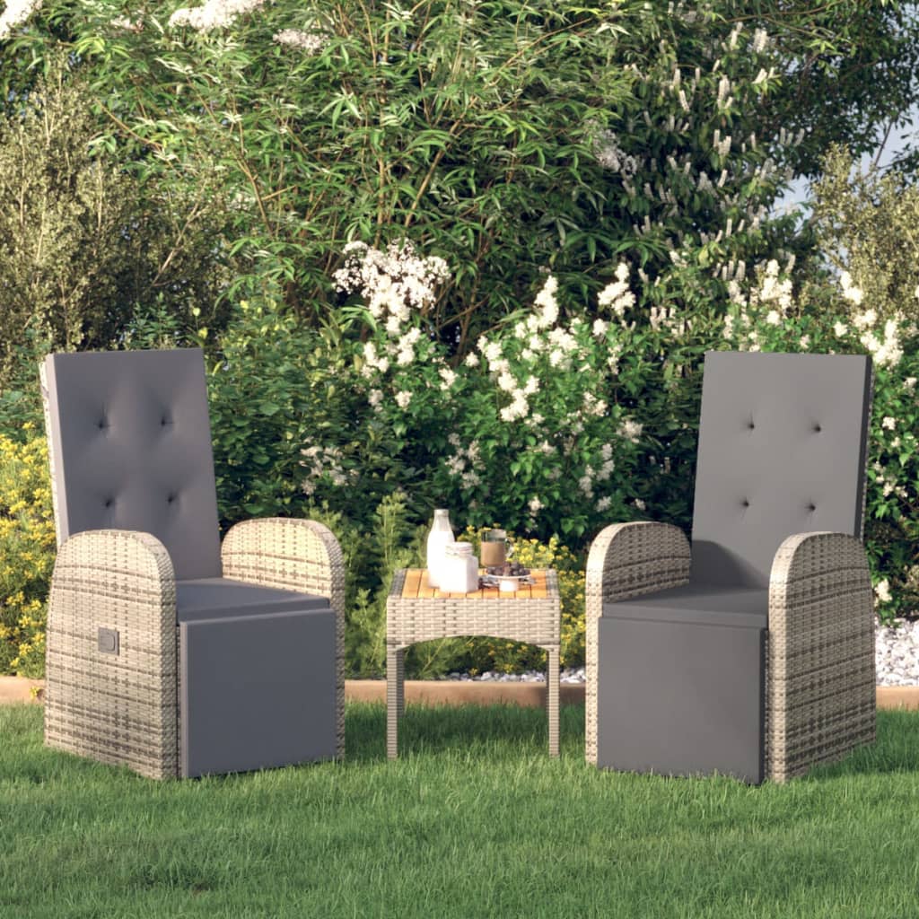 vidaXL Sillones de jardín reclinables con cojines 2 uds ratán PE gris