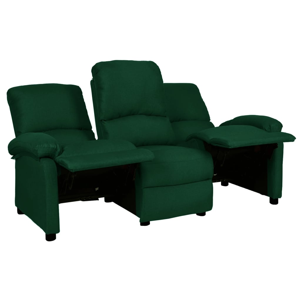 vidaXL Sofá reclinable de 3 plazas de tela verde oscuro