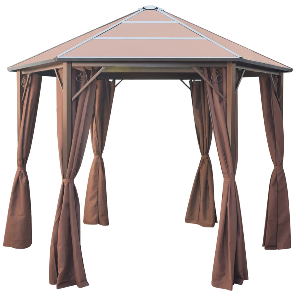 vidaXL Cenador con cortinas aluminio marrón 310x270x265 cm